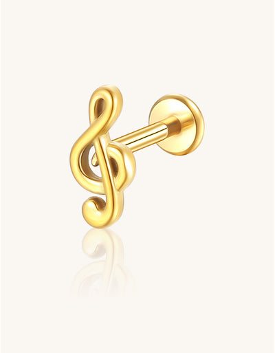 14K Solid Gold Music Note Stud Earring Hypoallergenic Minimalist Jewelry