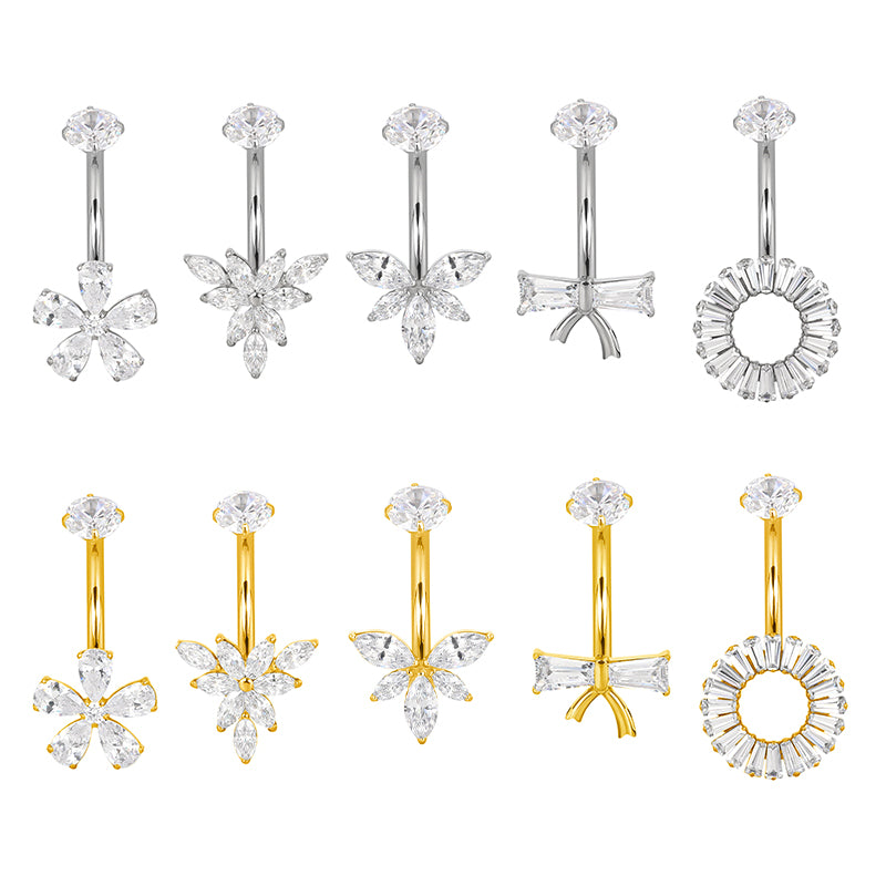 F136 Titanium Bezel-Set CZ Navel Ring Double CZ Top & Bottom