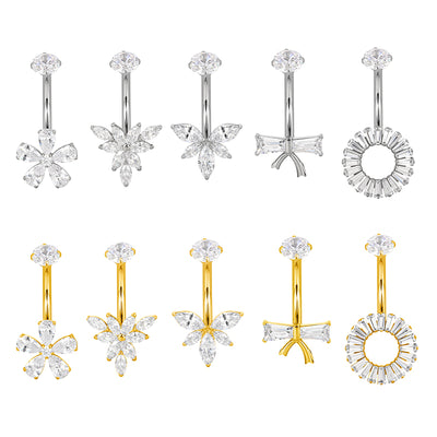 F136 Titanium Bezel-Set CZ Navel Ring Double CZ Top & Bottom