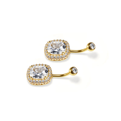 Gold F136 Titanium Belly Button Ring–Rectangle CZ Dangle,Hypoallergenic Navel Piercing Jewelry