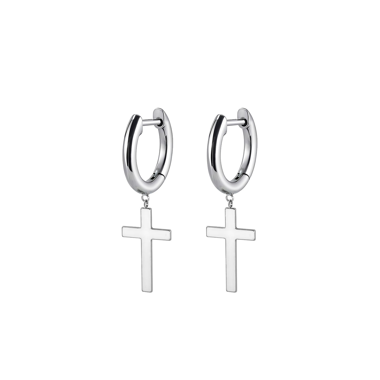 F136 Titanium D-Shaped Hoop with Cross Pendant–Hypoallergenic Earring
