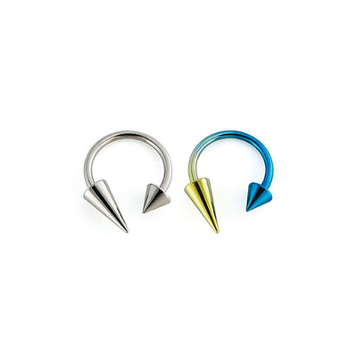F136 Titanium Internally Threaded Punk Devil Spike Horseshoe Ring–Hypoallergenic Lip,Ear&Nose Jewelry