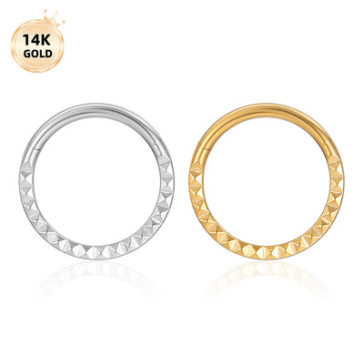 14K Gold Pyramid Pattern Engraved Septum Nose Ring – Luxury Piercing Jewelry