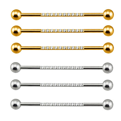 Internally Threaded Industrial Barbell – CZ Pave on Pole Body Piercing Jewelry