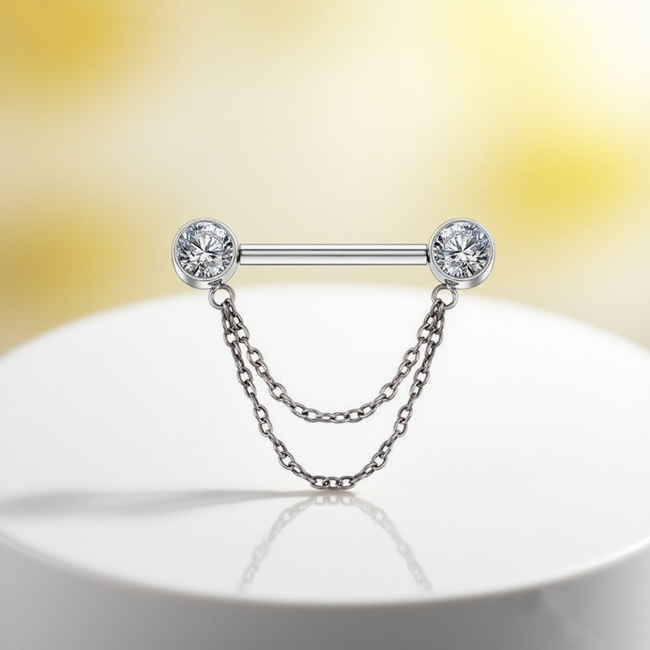 Double CZ End Nipple Stud with Chain – Stylish Body Piercing Jewelry