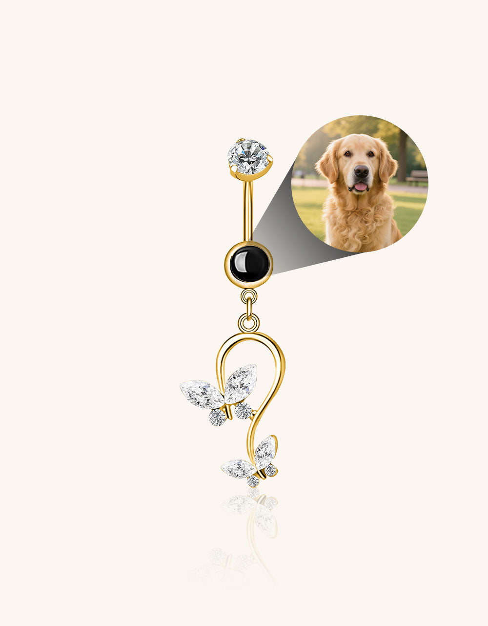 Double Butterfly Belly Button Ring Custom Pet Photo Micro Projection Piercing Jewelry
