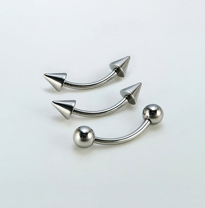 Titanium Curved Barbell–Internally Threaded Spike,Dome&Ball for Eyebrow,Rook,Snug&Bridge Piercings