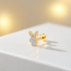 14K Gold Playboy Bunny Labret Stud with 15 Pave CZ – Internally Threaded Lip Piercing Jewelry