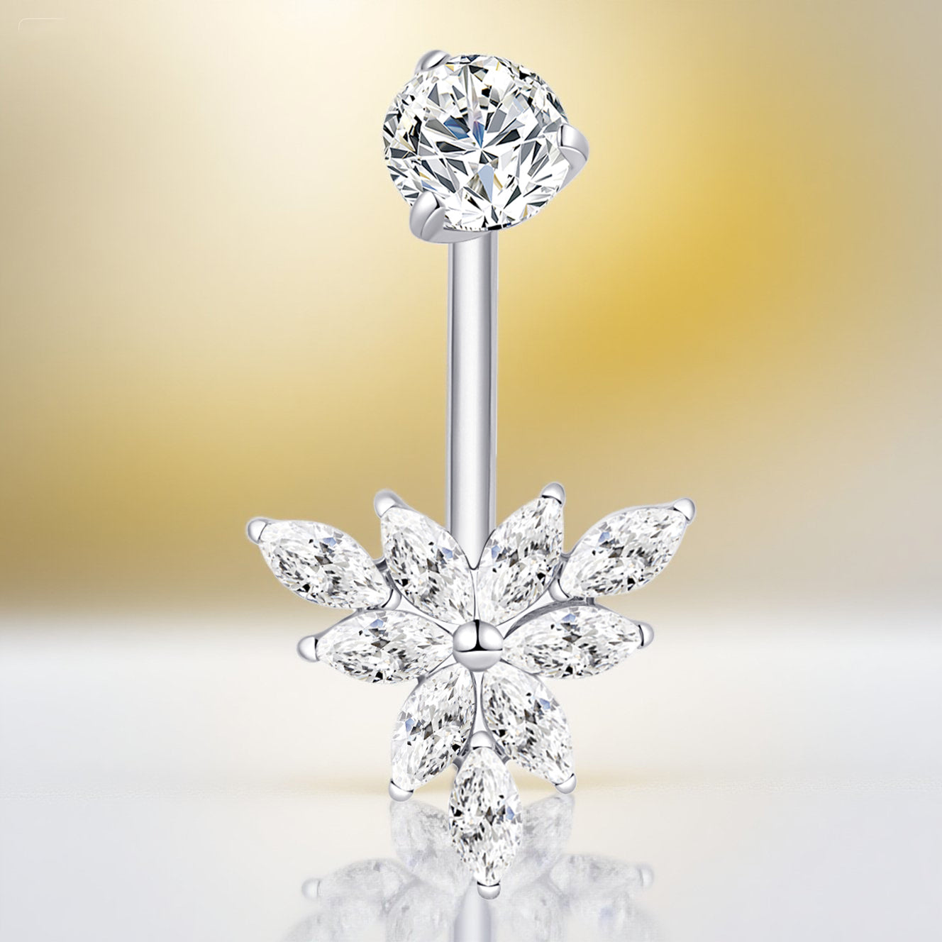 Titanium CZ Belly Button Ring – Sparkling Navel Piercing Jewelry