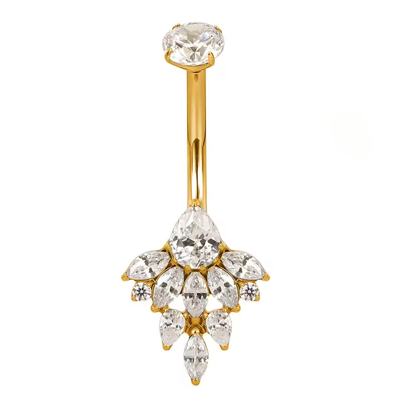 Marquise CZ Cluster Flower with Round CZ Prong Belly Ring