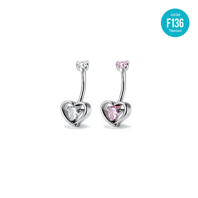 F136 Titanium Belly Button Ring–Heart CZ Dangle,Hypoallergenic Navel Piercing for Women
