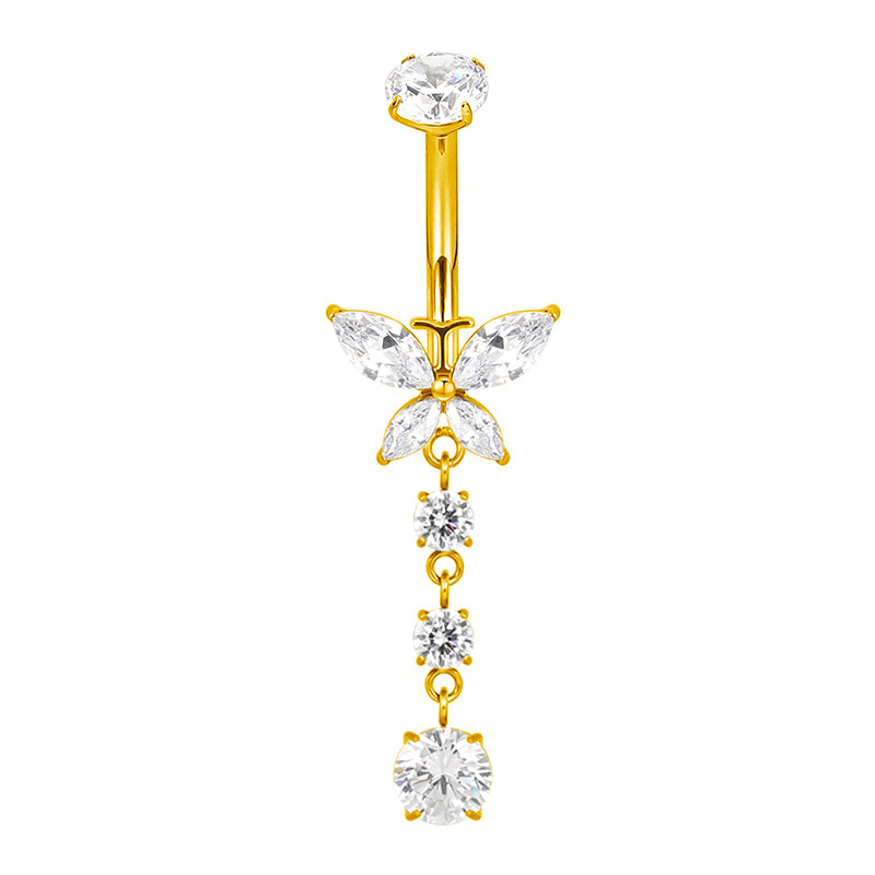F136 Titanium Belly Ring with CZ Bezel Top