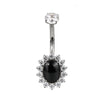 F136 Titanium Flower Navel Ring & Oval Natural Stone Center
