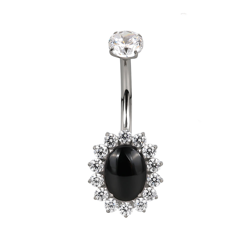 F136 Titanium Flower Navel Ring & Oval Natural Stone Center