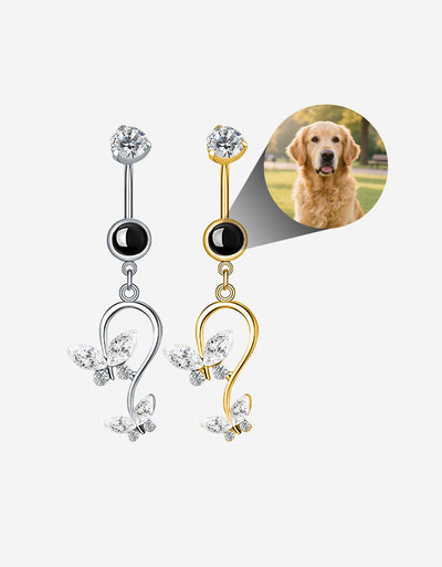 Double Butterfly Belly Button Ring Custom Pet Photo Micro Projection Piercing Jewelry