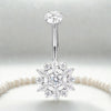 Titanium Bezel-Set CZ Top with CZ Flower Belly Button Ring