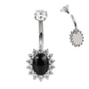 F136 Titanium Flower Navel Ring & Oval Natural Stone Center