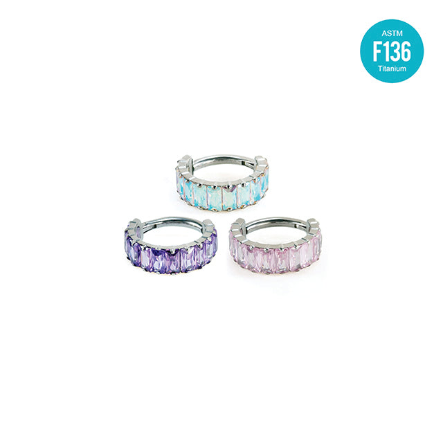 F136 Titanium CZ Sparkle Hoop – Rainbow/Ice Candy Clicker Ring for Cartilage & Lobe