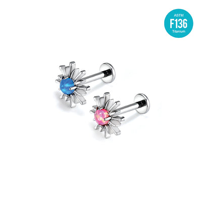 F136 Titanium Sea Urchin Spike Stud with Opal – Internally Threaded Piercing Top