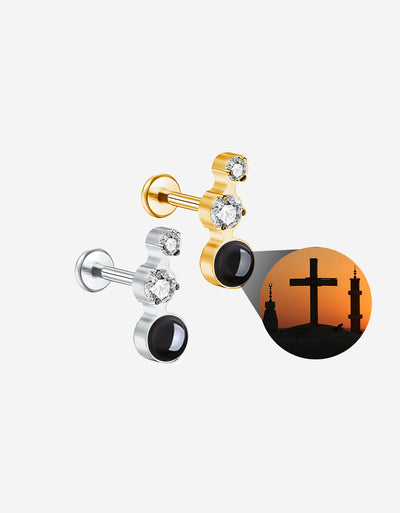 Double Stone Projector Cross Earring F136 Titanium Personalized Piercing Jewelry