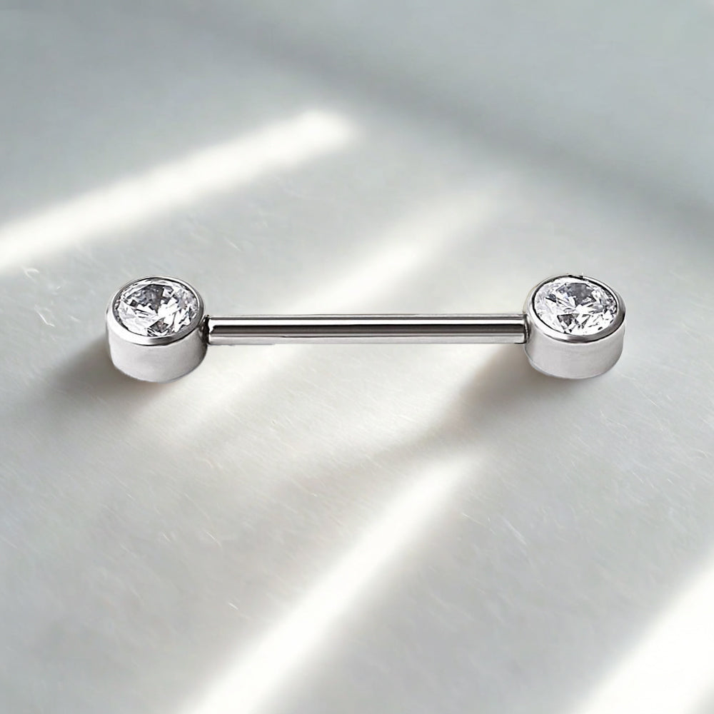 ASTM F136 Titanium 14G Internally Threaded Barbell with Bezel-Set Opal – Nipple, Lip, Eyebrow Piercing Jewelry