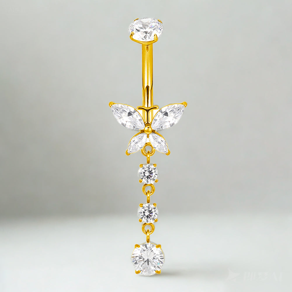 F136 Titanium Belly Ring with CZ Bezel Top