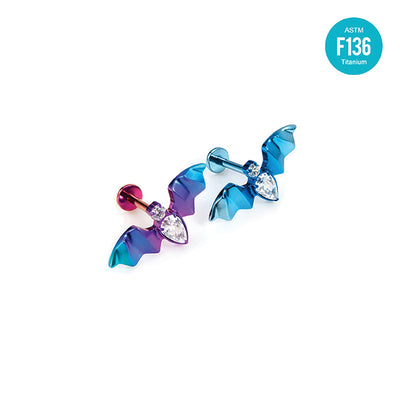 F136 Titanium Bat CZ Stud–Internally Threaded Hypoallergenic Cartilage Earring