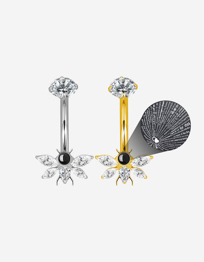 Butterfly Belly Button Ring with CZ Crystal Micro Projection “I Love You” in 100 Languages Piercing Jewelry