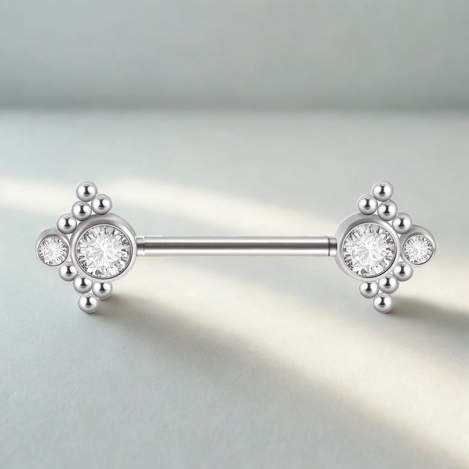 Double CZ Nipple Barbell with Chain – Hypoallergenic Titanium
