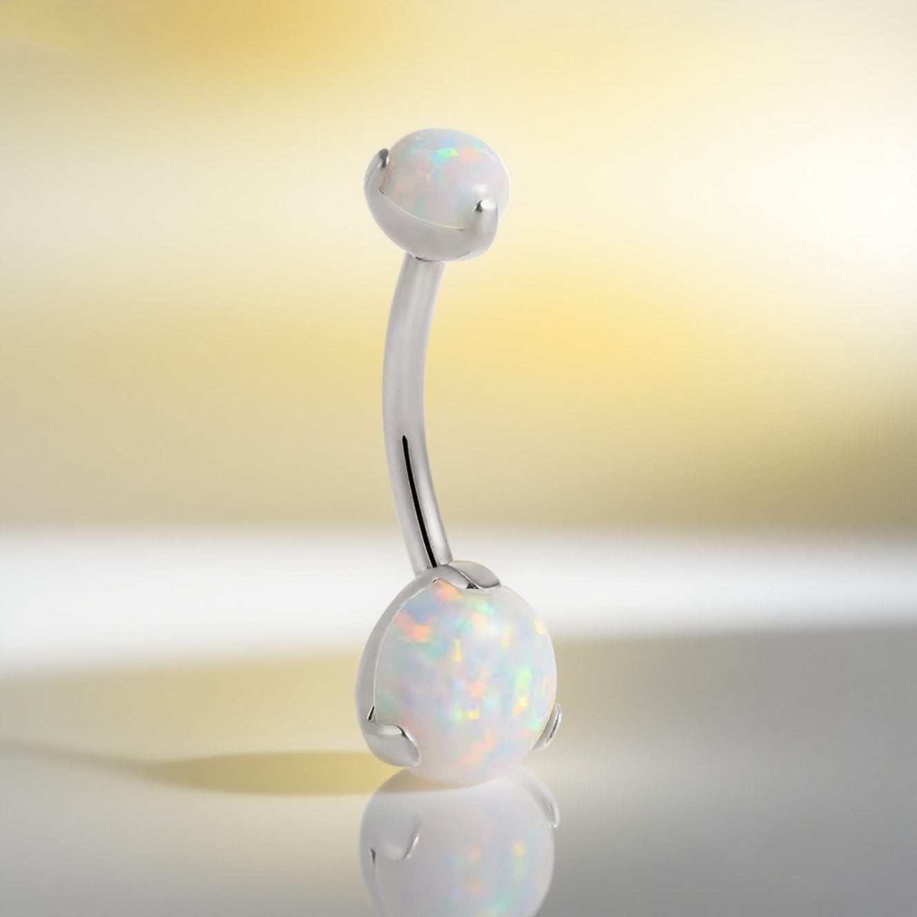 14K Gold Double Pearl Belly Button Ring – Elegant Navel Piercing Jewelry