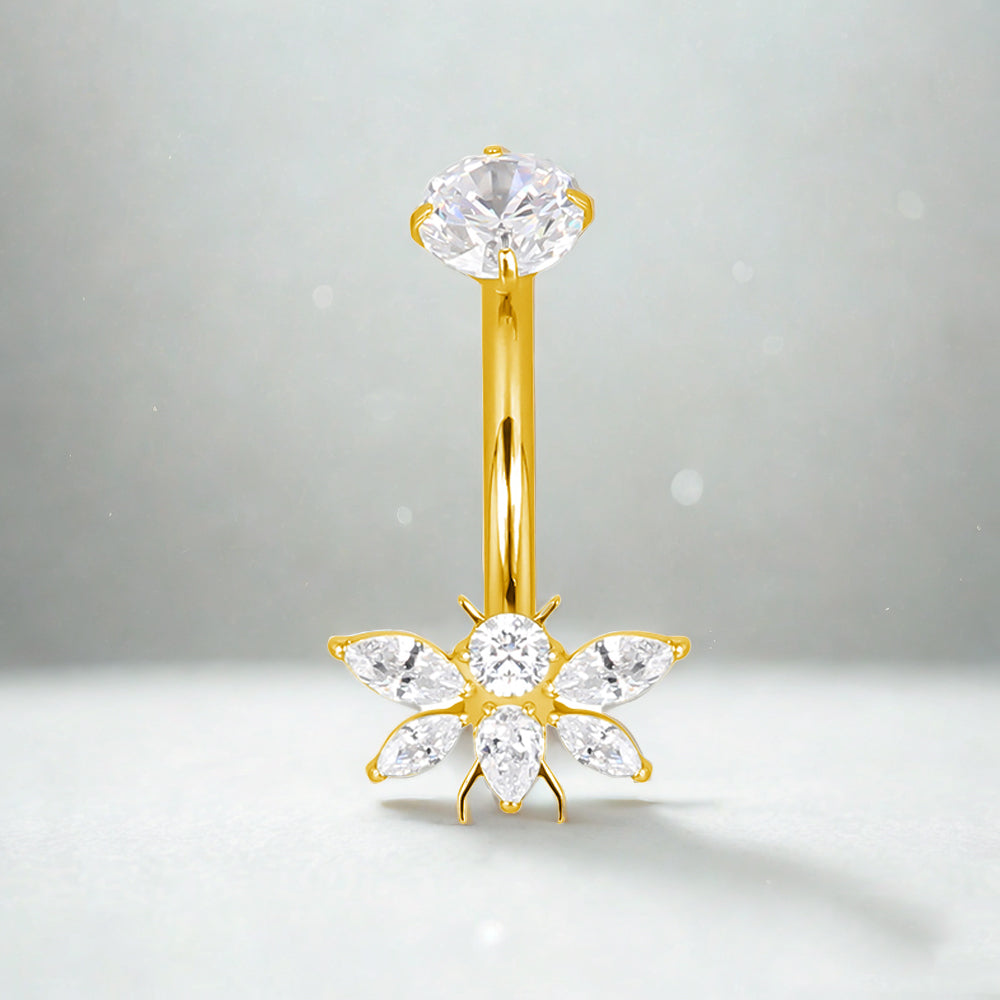 Implant-Grade Titanium Belly Button Ring with Bee Design & Push-Fit Top