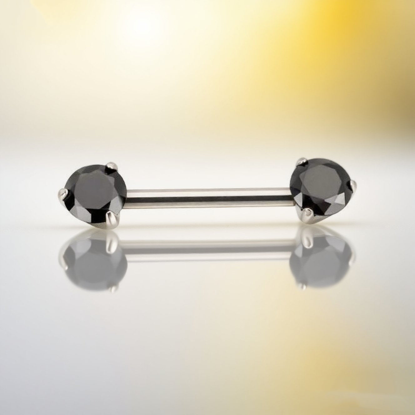 Threadless Titanium Nipple Barbell–Prong Set CZ Ends | Push-In Style Body Piercing Jewelry