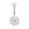 Titanium Bezel-Set CZ Top with CZ Flower Belly Button Ring