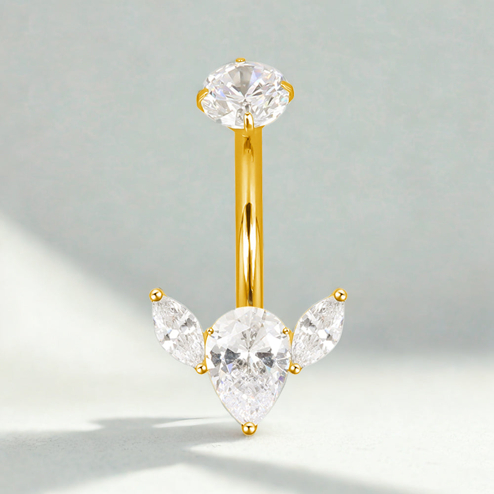 F136 Titanium Navel Ring with CZ Flower Top