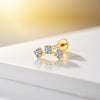 14K Gold Three Round CZ Labret Stud with Square Edge – Internally Threaded Lip Piercing Jewelry