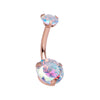 Double CZ Titanium Belly Ring Internally Threaded Navel Jewelry