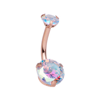 Double CZ Titanium Belly Ring Internally Threaded Navel Jewelry