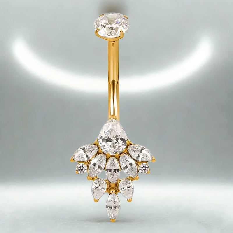 Marquise CZ Cluster Flower with Round CZ Prong Belly Ring
