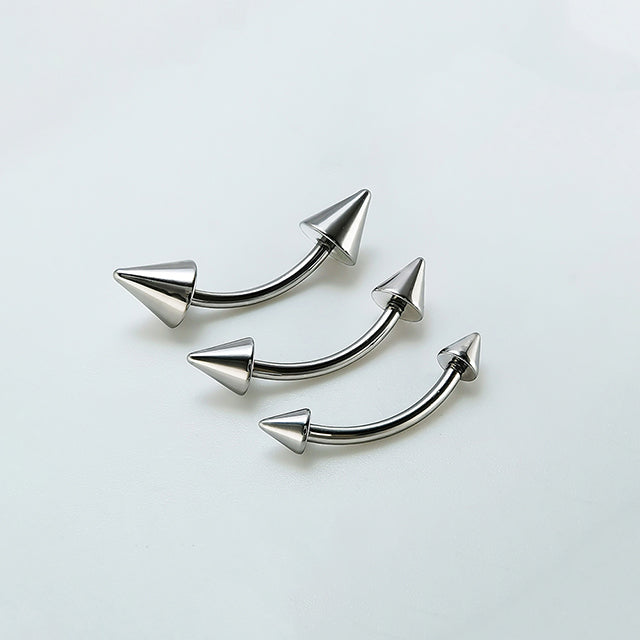Titanium Curved Barbell–Internally Threaded Spike,Dome&Ball for Eyebrow,Rook,Snug&Bridge Piercings