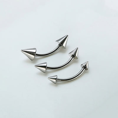 Titanium Curved Barbell–Internally Threaded Spike,Dome&Ball for Eyebrow,Rook,Snug&Bridge Piercings