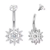 Titanium Bezel-Set CZ Top with CZ Flower Belly Button Ring
