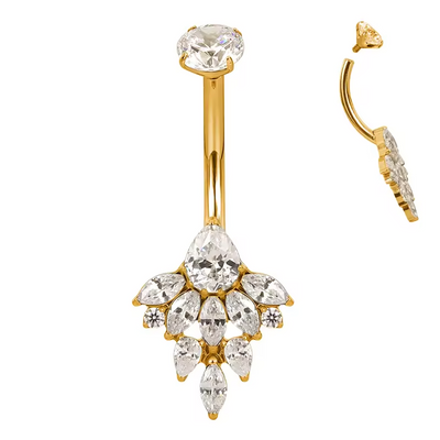 Marquise CZ Cluster Flower with Round CZ Prong Belly Ring