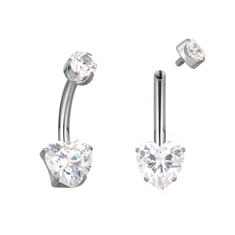 F-136 Titanium Prong Set Heart Zircon Belly Button Navel Rings