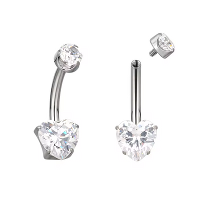 F-136 Titanium Prong Set Heart Zircon Belly Button Navel Rings