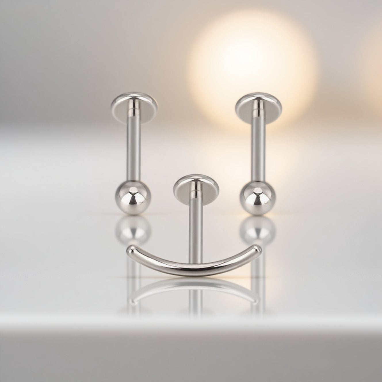 316L Stainless Steel Internally Threaded Curved Labret Barbell for Helix, Lip, Nose Piercing