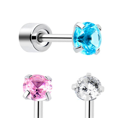 14K White Gold MultiGem Piercing Stud Colorful Cartilage/Helix Earring