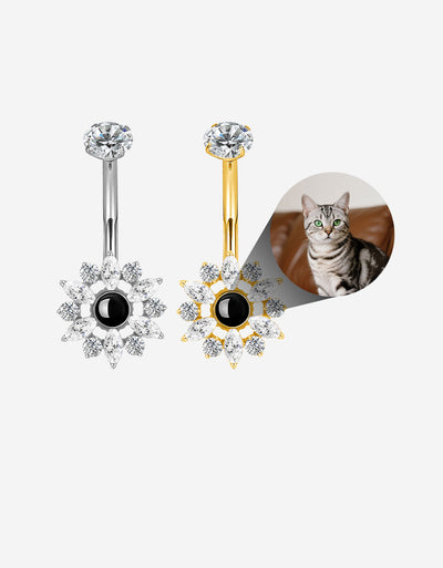 Sunflower Belly Button Ring Custom Pet Photo Micro Projection Piercing Jewelry