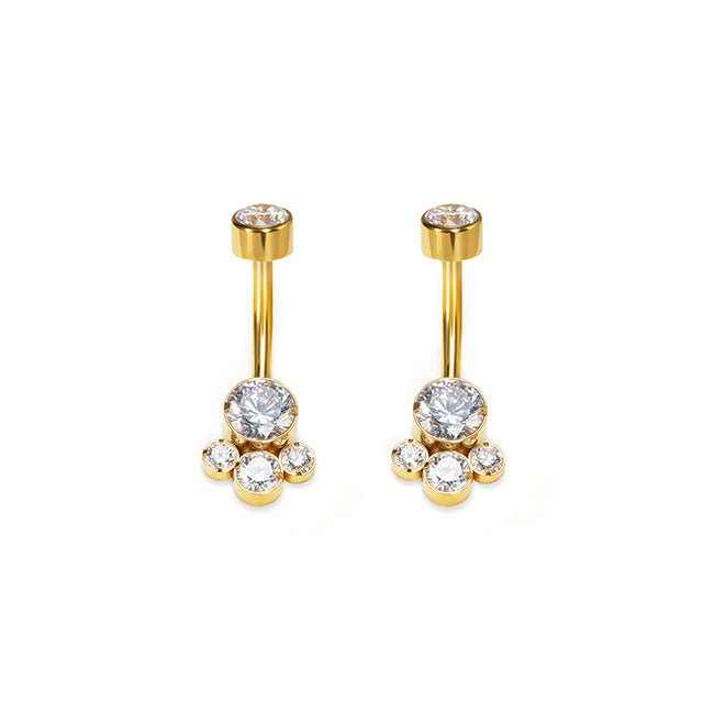 Gold F136 Titanium Belly Button Ring–Cat Paw CZ Dangle,Hypoallergenic Navel Piercing Jewelry