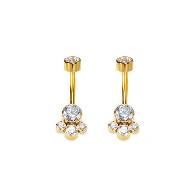 Gold F136 Titanium Belly Button Ring–Cat Paw CZ Dangle,Hypoallergenic Navel Piercing Jewelry