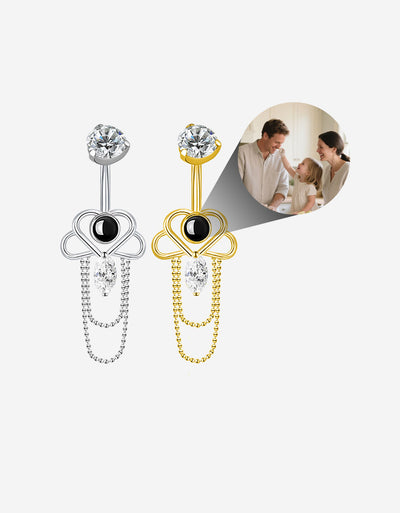 Heart Belly Button Ring with Chain Custom Photo Micro Projection Romantic Piercing Jewelry